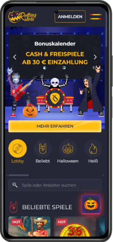 Die Benutzeroberfläche der mobilen Rolling Slots-App