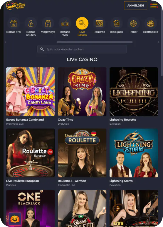 Live-Dealer-Spiele bei Rolling Slots
