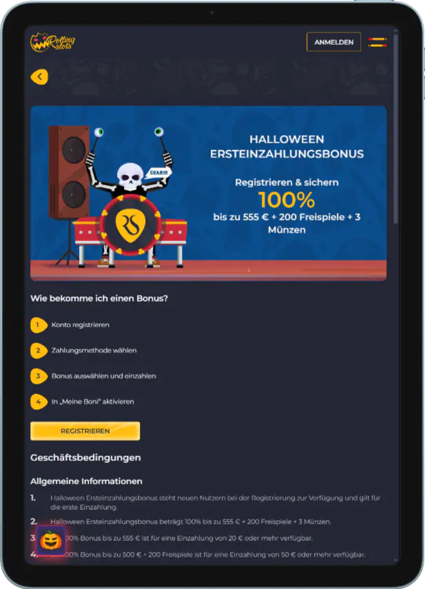 Halloween Ersteinzahlungsbonus Rolling Slots